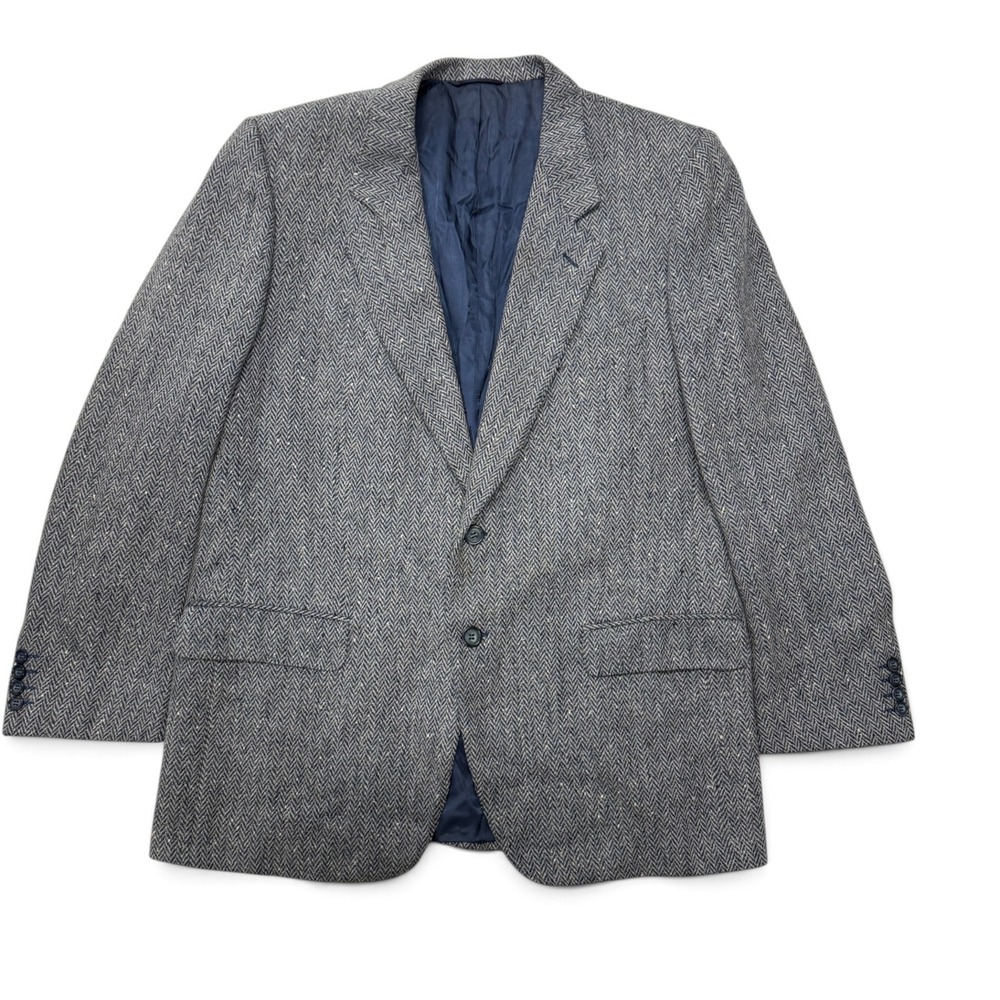 Ermenegildo Zegna Herringbone Virgin Wool Blazer Menns 46R Sport Coat Blue Grey